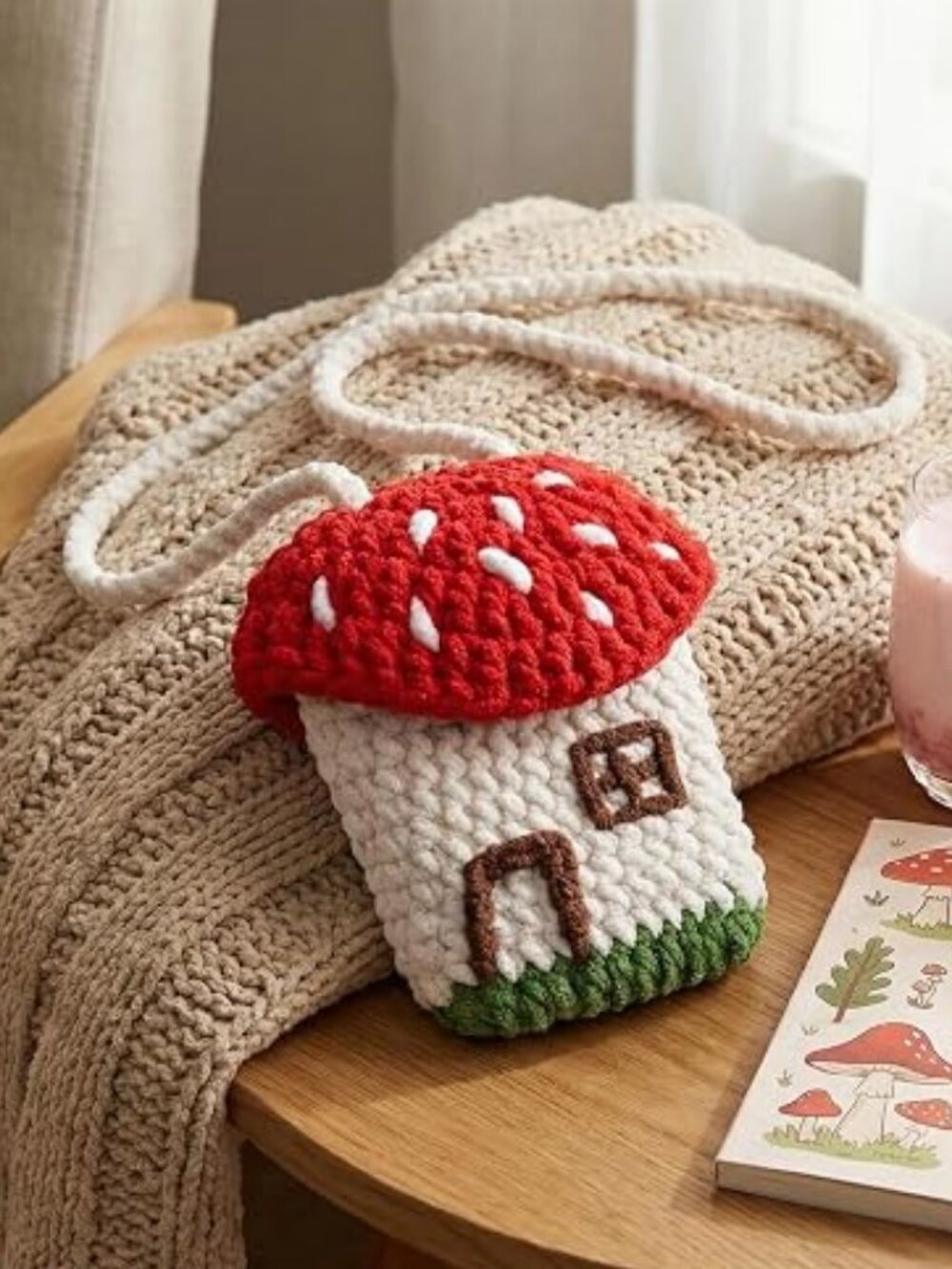 Handmade Crochet Mushroom Cottage Purse Cute Kawaii Gift for Her, Girls Birthday